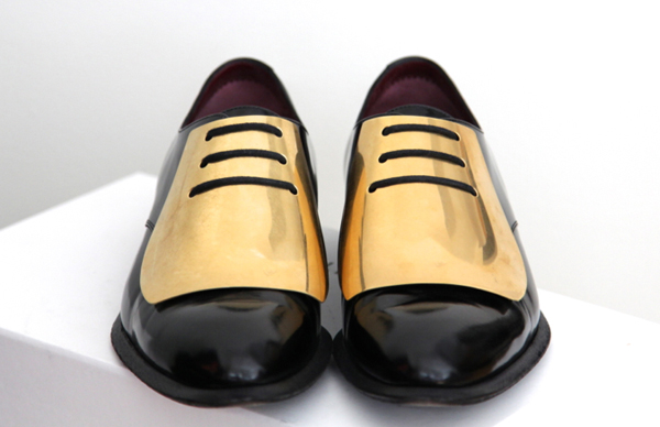Celine Gold Metal Plate Pointy Toe Brogues