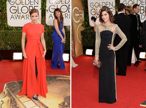 Emma Watson in Dior, Lizzy Caplan in Emilio Pucci Golden Globes 2014