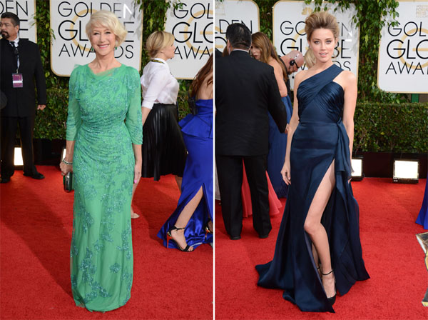 Helen Mirren in Jenny Packham, Amber Heard in Atelier Versace Golden Globes 2014
