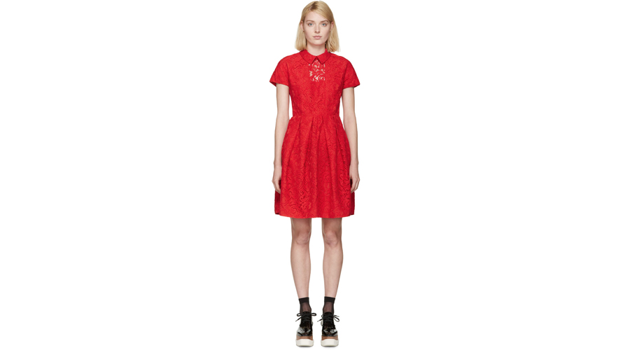 Carven Red Lace Collared Dress, $935